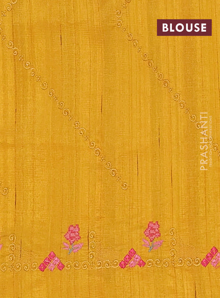 Semi raw silk saree mustard yellow with allover embrodery work and embroidery border