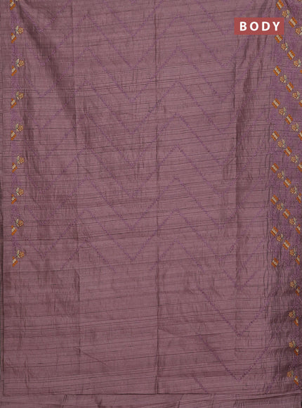 Semi raw silk saree pastel purple shade with allover embrodery work and embroidery border