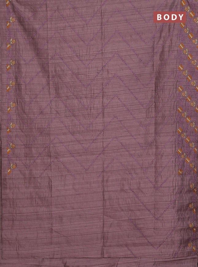 Semi raw silk saree pastel purple shade with allover embrodery work and embroidery border