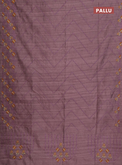 Semi raw silk saree pastel purple shade with allover embrodery work and embroidery border