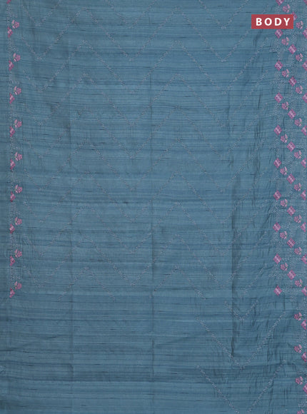 Semi raw silk saree pastel blue shade with allover embrodery work and embroidery border