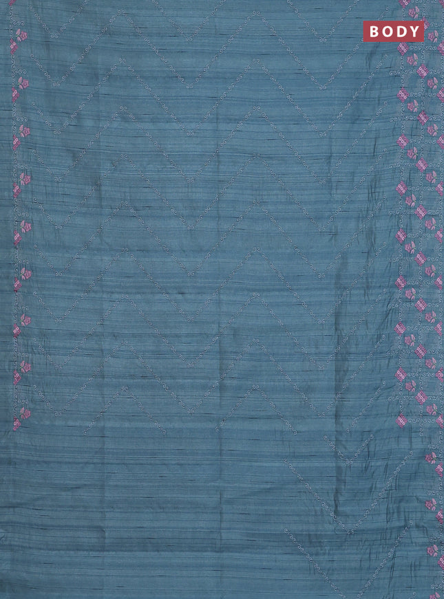 Semi raw silk saree pastel blue shade with allover embrodery work and embroidery border