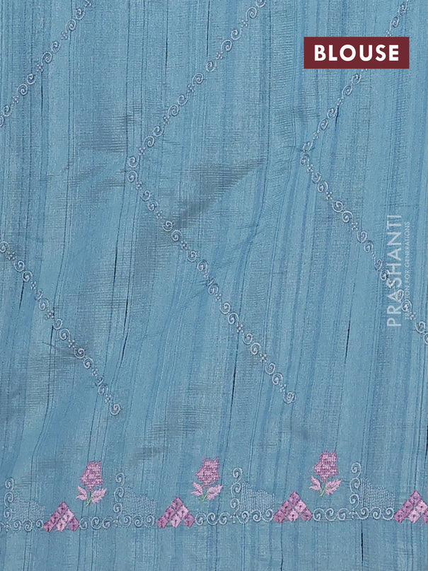 Semi raw silk saree pastel blue shade with allover embrodery work and embroidery border