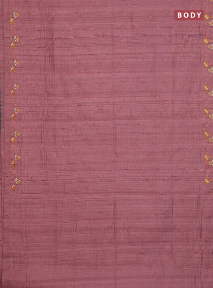 Semi raw silk saree rosy brown with allover embrodery work and embroidery border