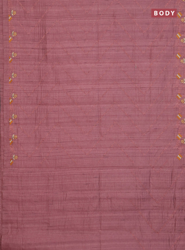 Semi raw silk saree rosy brown with allover embrodery work and embroidery border