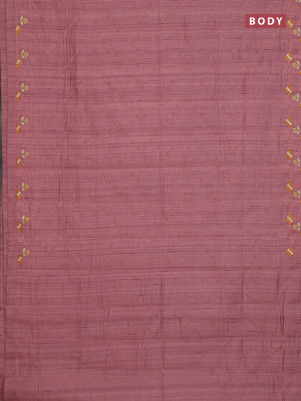 Semi raw silk saree rosy brown with allover embrodery work and embroidery border
