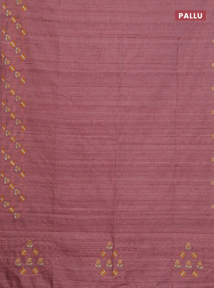Semi raw silk saree rosy brown with allover embrodery work and embroidery border