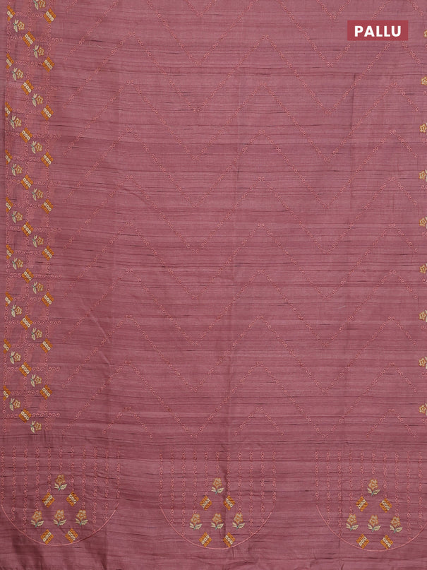 Semi raw silk saree rosy brown with allover embrodery work and embroidery border