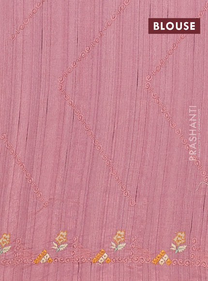 Semi raw silk saree rosy brown with allover embrodery work and embroidery border
