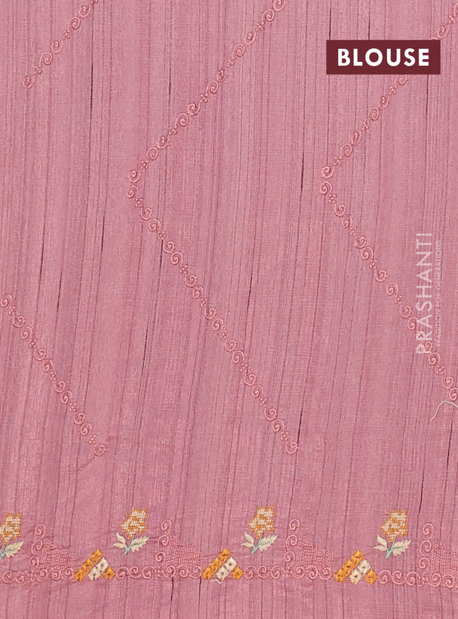Semi raw silk saree rosy brown with allover embrodery work and embroidery border