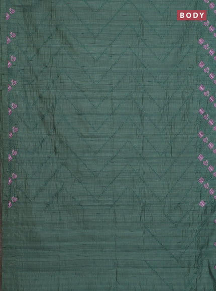 Semi raw silk saree green shade with allover embrodery work and embroidery border