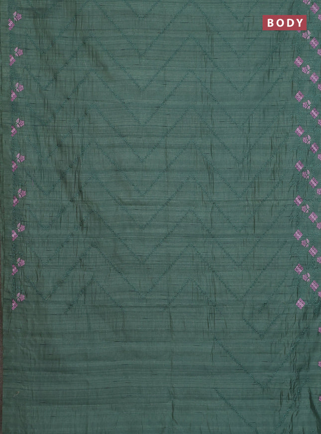 Semi raw silk saree green shade with allover embrodery work and embroidery border