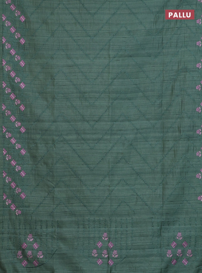 Semi raw silk saree green shade with allover embrodery work and embroidery border
