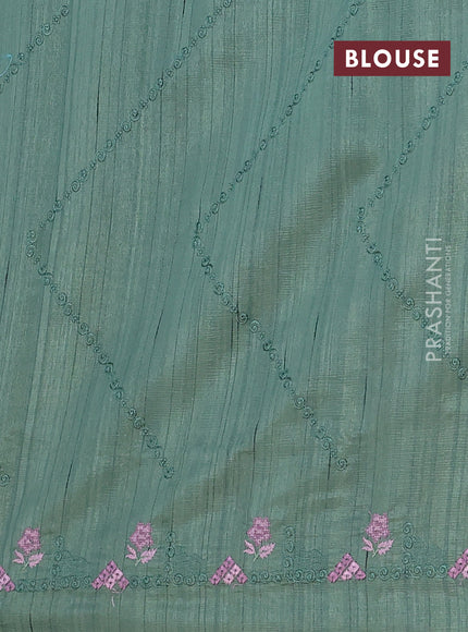 Semi raw silk saree green shade with allover embrodery work and embroidery border