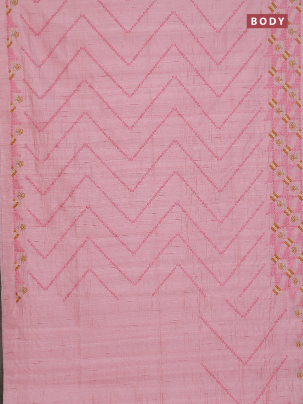 Semi raw silk saree mild peach pink with allover embrodery work and embroidery border