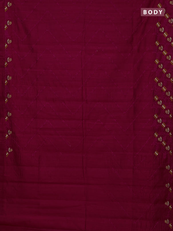 Semi raw silk saree dark pink with allover embrodery work and embroidery border