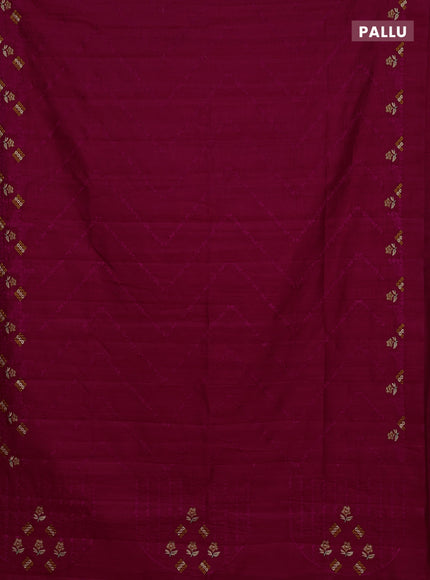 Semi raw silk saree dark pink with allover embrodery work and embroidery border