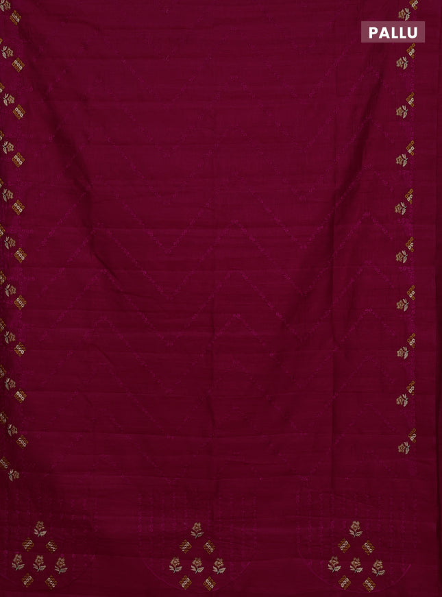 Semi raw silk saree dark pink with allover embrodery work and embroidery border