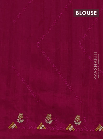 Semi raw silk saree dark pink with allover embrodery work and embroidery border