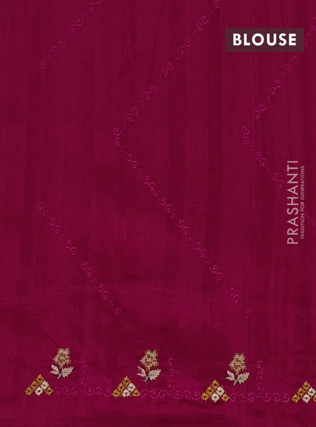 Semi raw silk saree dark pink with allover embrodery work and embroidery border