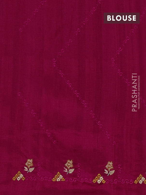Semi raw silk saree dark pink with allover embrodery work and embroidery border