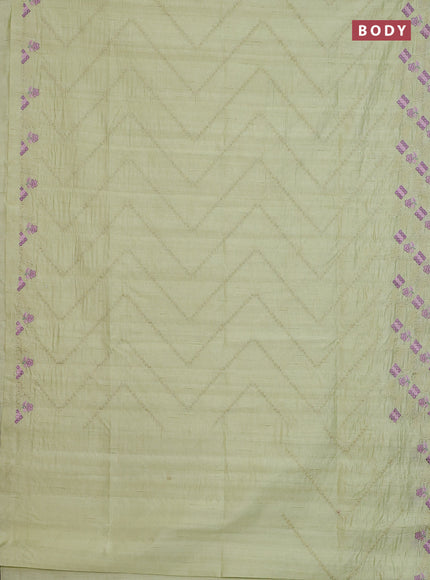 Semi raw silk saree mild pista green with allover embrodery work and embroidery border