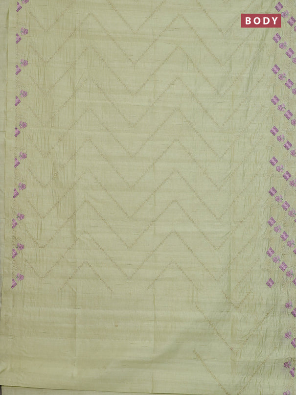 Semi raw silk saree mild pista green with allover embrodery work and embroidery border