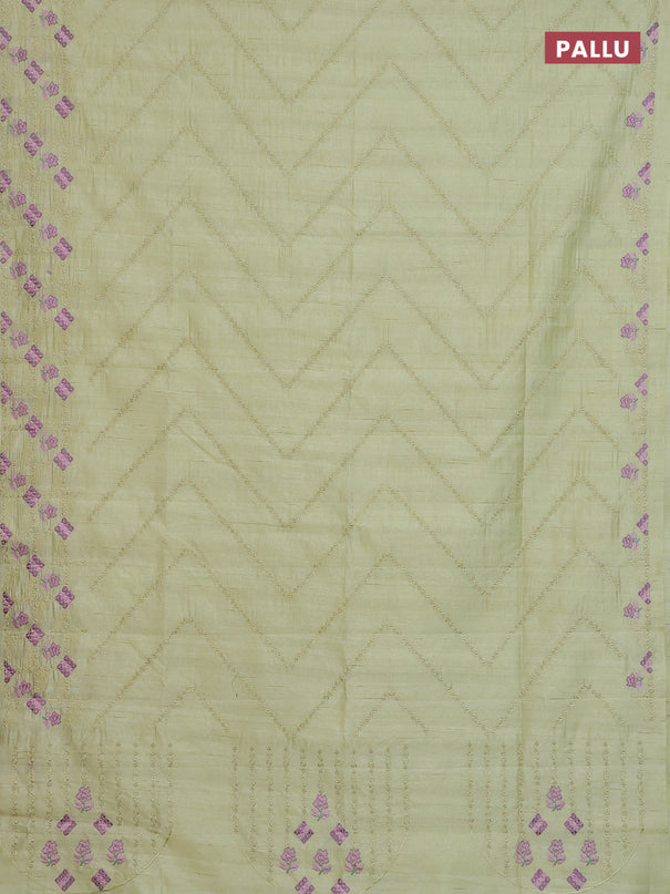 Semi raw silk saree mild pista green with allover embrodery work and embroidery border
