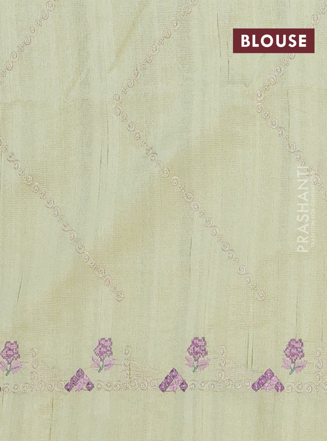 Semi raw silk saree mild pista green with allover embrodery work and embroidery border
