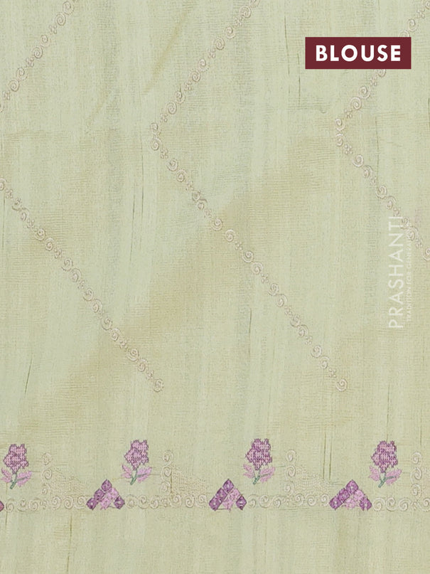 Semi raw silk saree mild pista green with allover embrodery work and embroidery border
