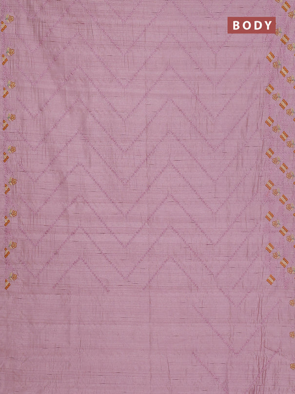 Semi raw silk saree pastel pink with allover embrodery work and embroidery border