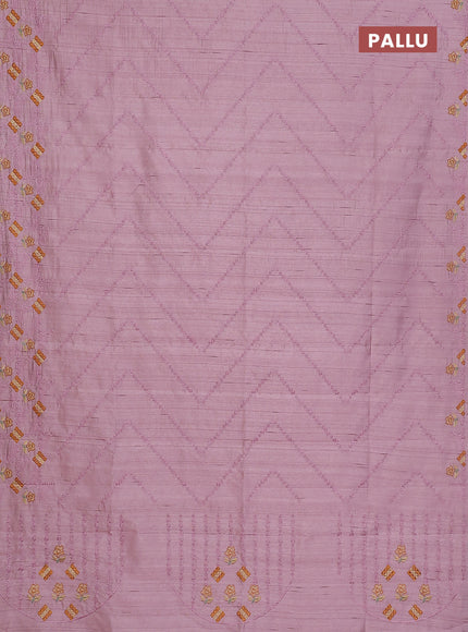 Semi raw silk saree pastel pink with allover embrodery work and embroidery border