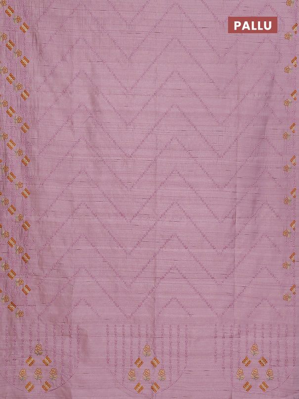 Semi raw silk saree pastel pink with allover embrodery work and embroidery border