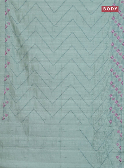 Semi raw silk saree pastel green with allover embrodery work and embroidery border