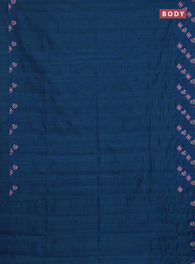 Semi raw silk saree peacock blue with allover embrodery work and embroidery border