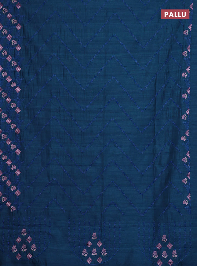 Semi raw silk saree peacock blue with allover embrodery work and embroidery border