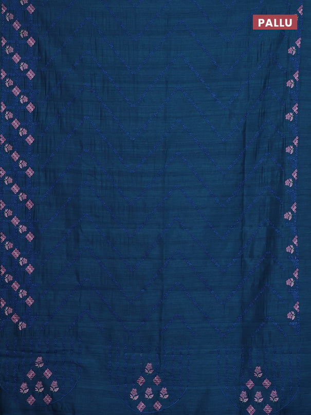 Semi raw silk saree peacock blue with allover embrodery work and embroidery border