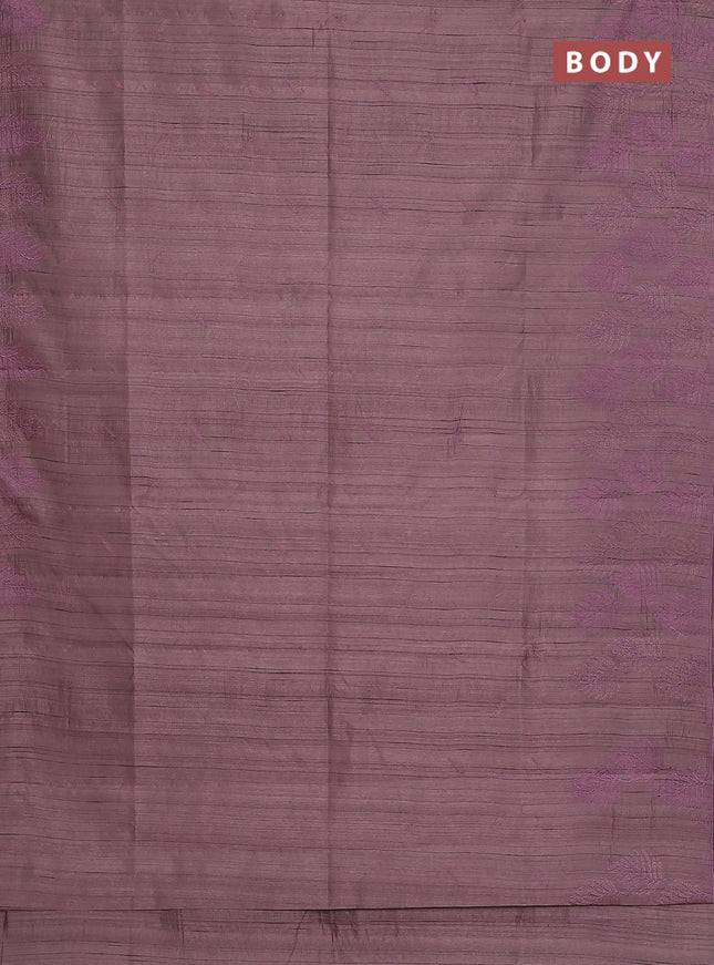 Semi raw silk saree pastel purple with embroidery buttas and leaf embroidery border