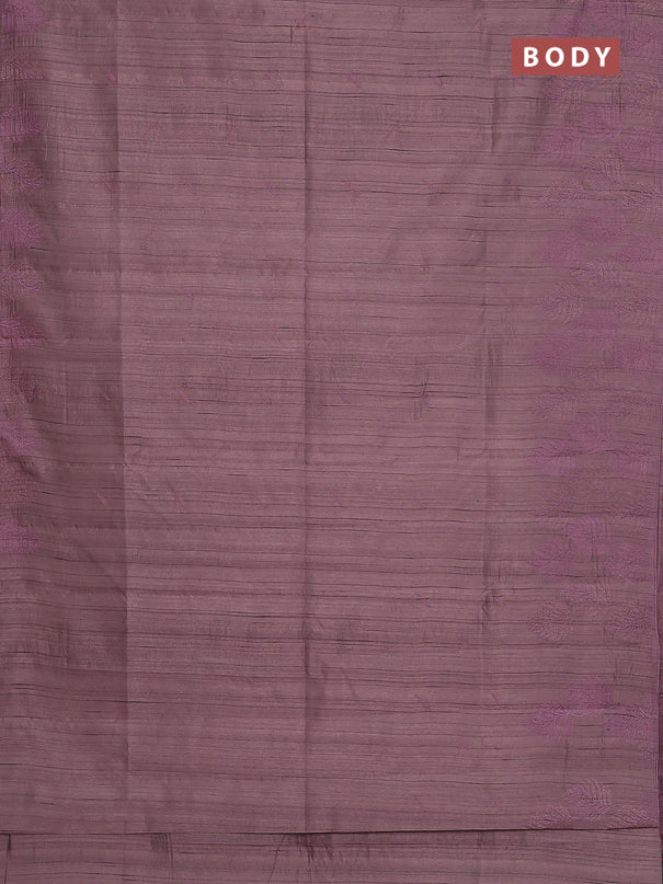 Semi raw silk saree pastel purple with embroidery buttas and leaf embroidery border