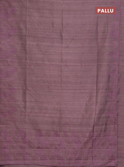 Semi raw silk saree pastel purple with embroidery buttas and leaf embroidery border