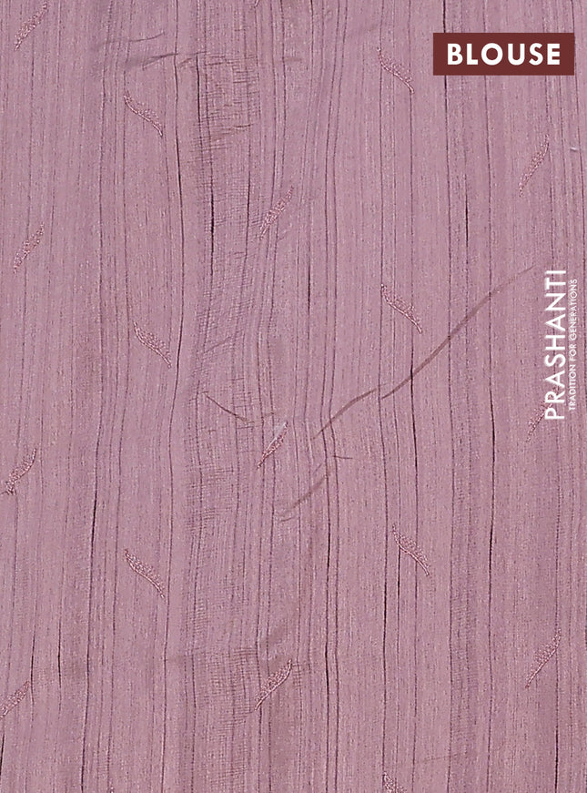 Semi raw silk saree pastel purple with embroidery buttas and leaf embroidery border