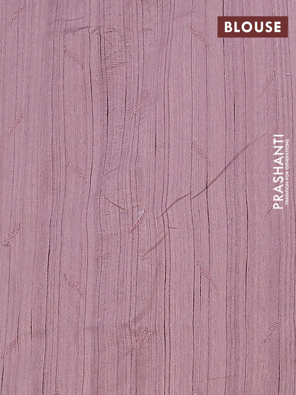 Semi raw silk saree pastel purple with embroidery buttas and leaf embroidery border