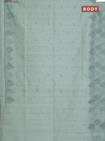 Semi raw silk saree pastel green with embroidery buttas and leaf embroidery border