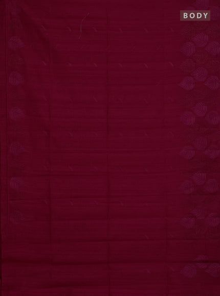 Semi raw silk saree dark pink with embroidery buttas and leaf embroidery border