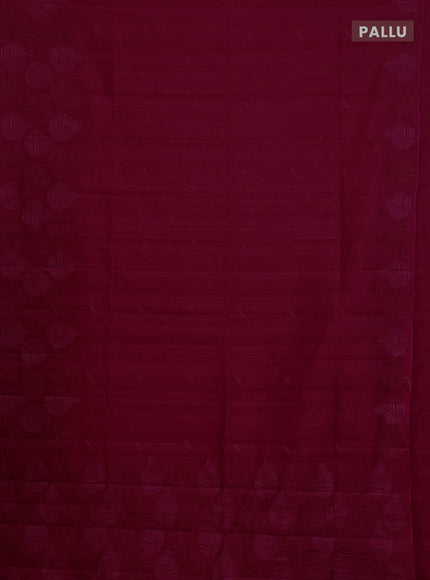 Semi raw silk saree dark pink with embroidery buttas and leaf embroidery border