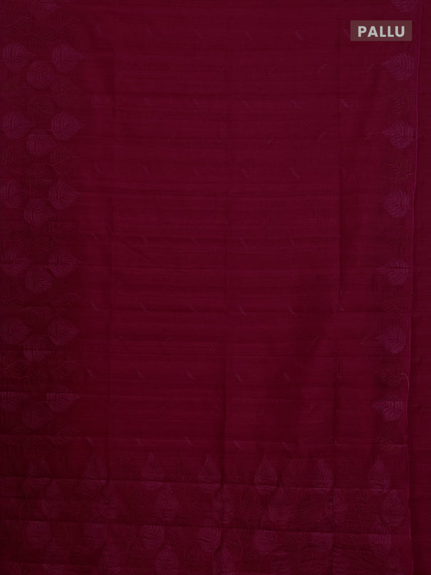Semi raw silk saree dark pink with embroidery buttas and leaf embroidery border