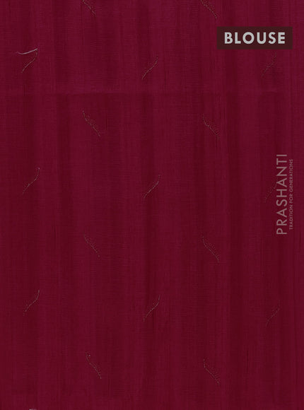 Semi raw silk saree dark pink with embroidery buttas and leaf embroidery border