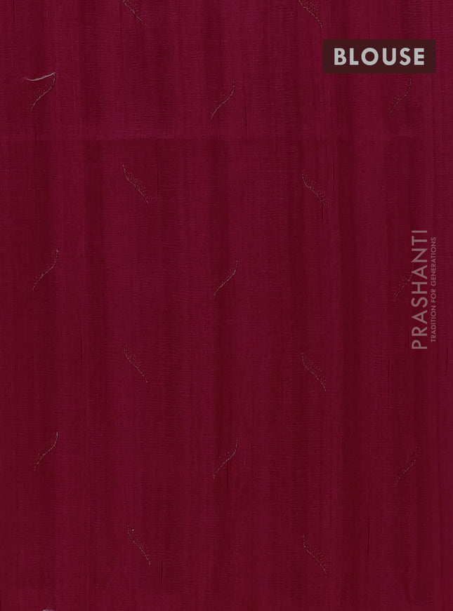 Semi raw silk saree dark pink with embroidery buttas and leaf embroidery border