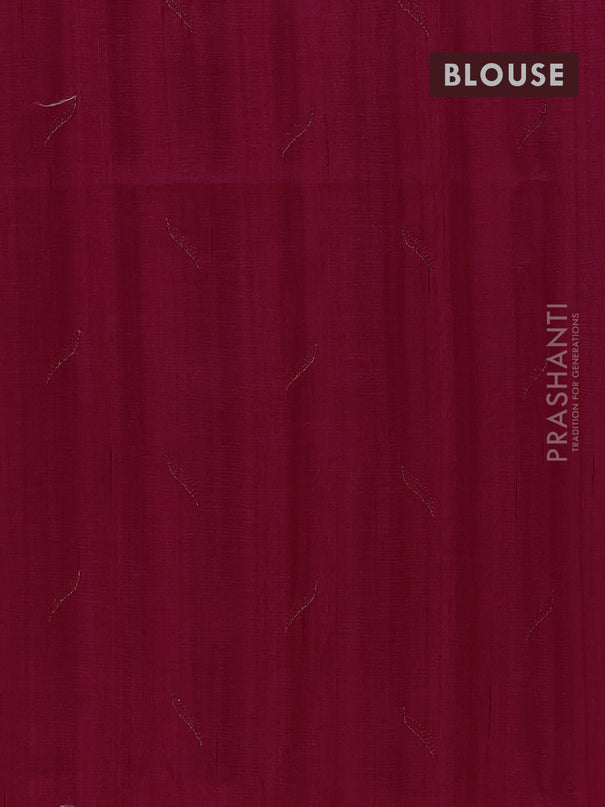 Semi raw silk saree dark pink with embroidery buttas and leaf embroidery border