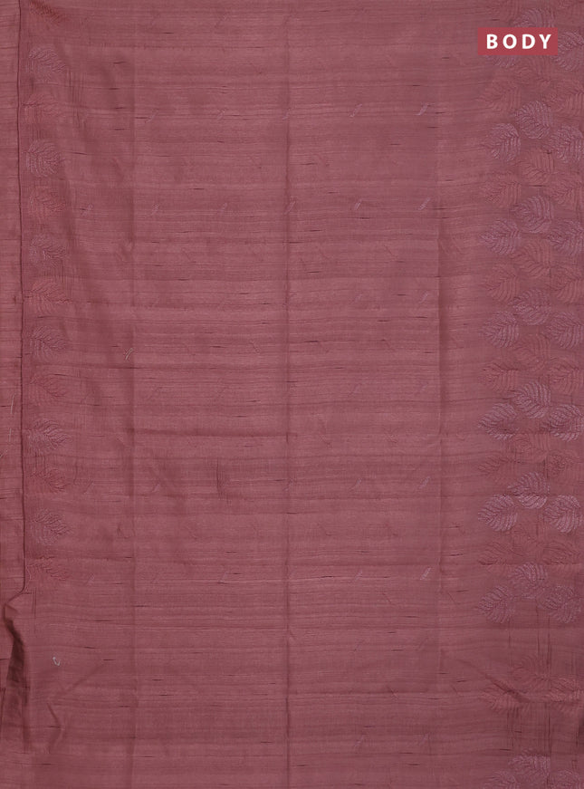 Semi raw silk saree brown with embroidery buttas and leaf embroidery border